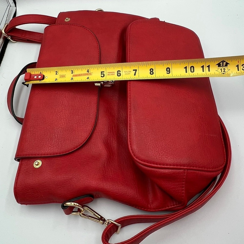 Red Vegan Leather Satchel Bag Womens Medium Red Good Crossbody Strap - Picture 9 of 9